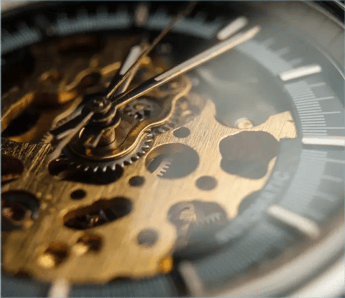 Close-up of a complex clock mechanism